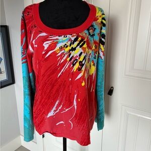Colleen Lopez Red and Blue Abstract Sweater